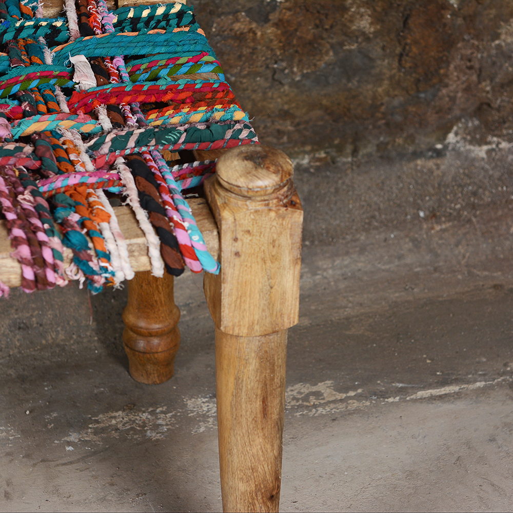 Multicolored Macrame Seat Bench