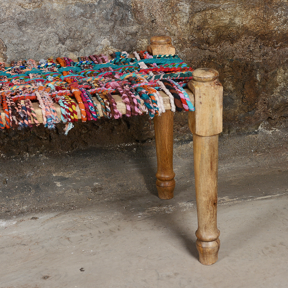 Multicolored Macrame Seat Bench