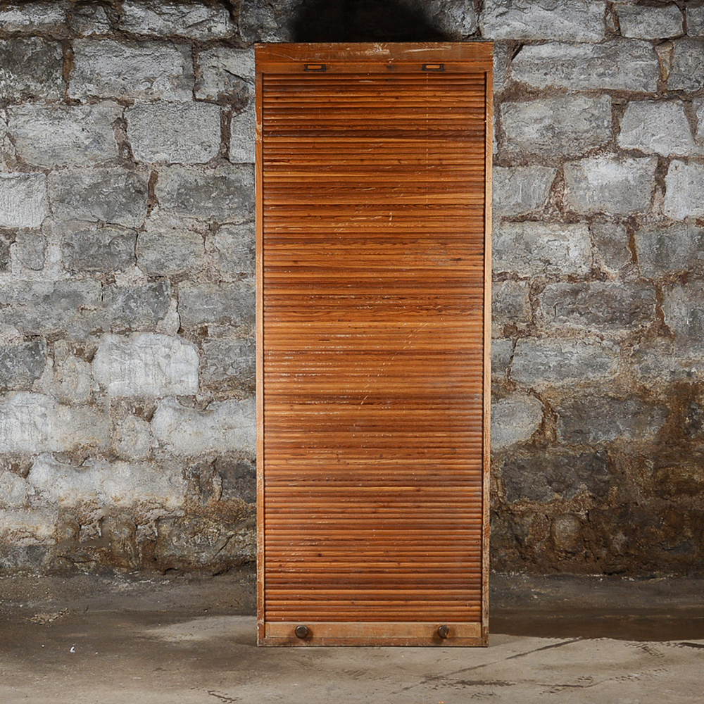 Pine Roll-Front Wardrobe with Built-In Hat Stands
