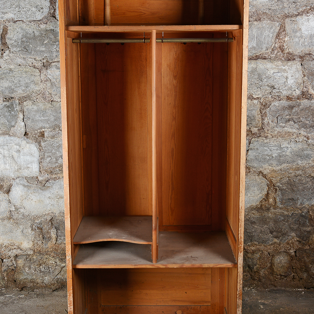 Pine Roll-Front Wardrobe with Built-In Hat Stands