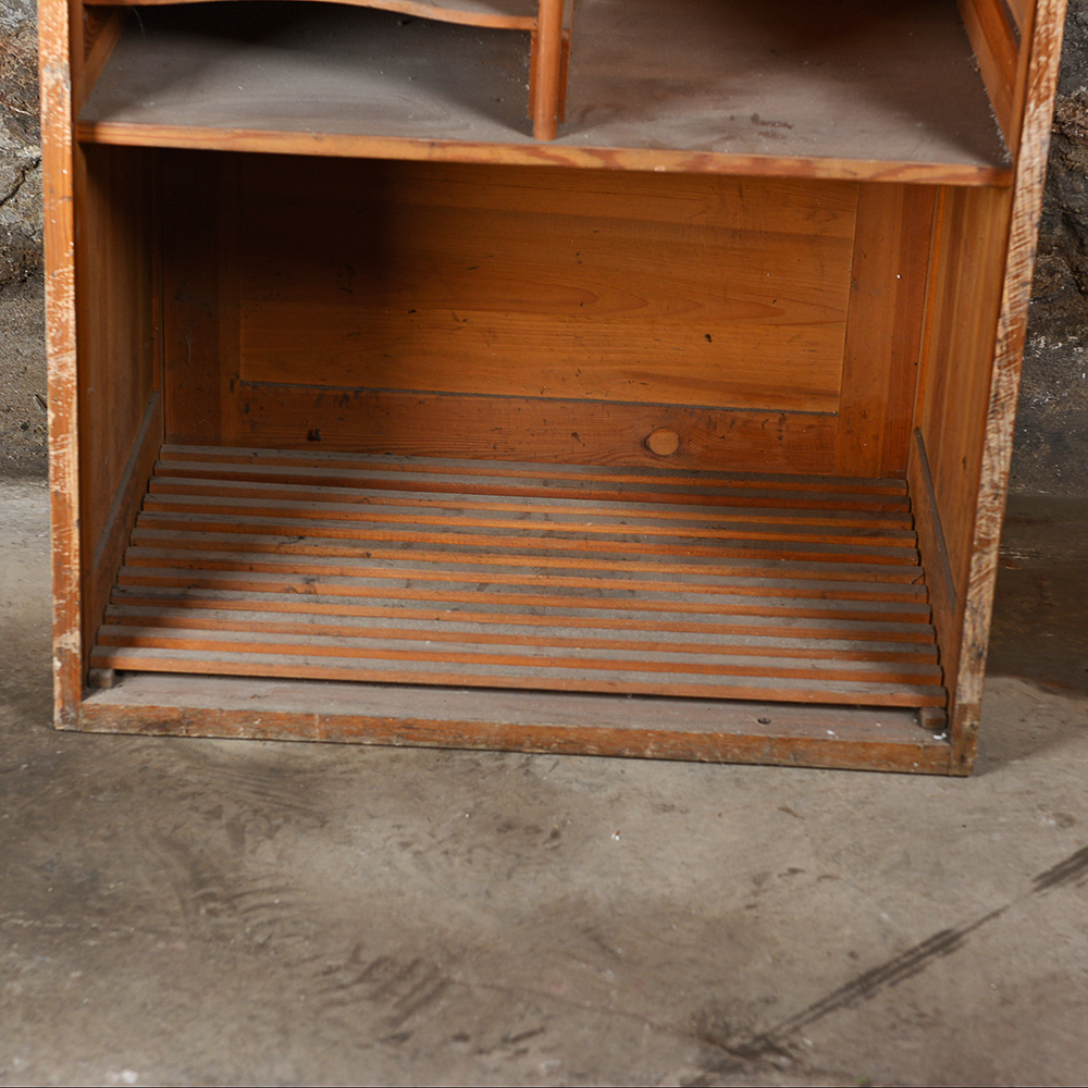Pine Roll-Front Wardrobe with Built-In Hat Stands