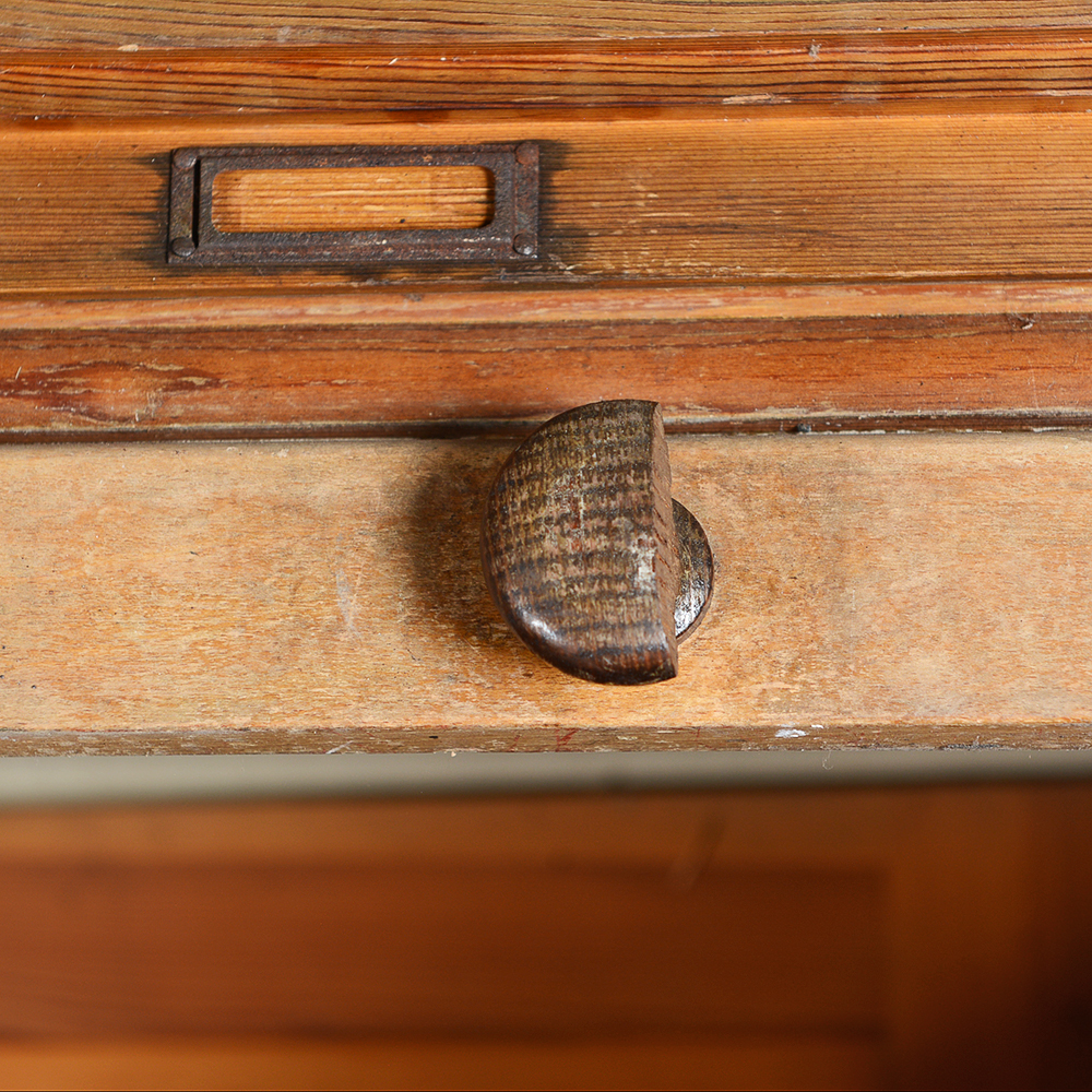 Pine Roll-Front Wardrobe with Built-In Hat Stands