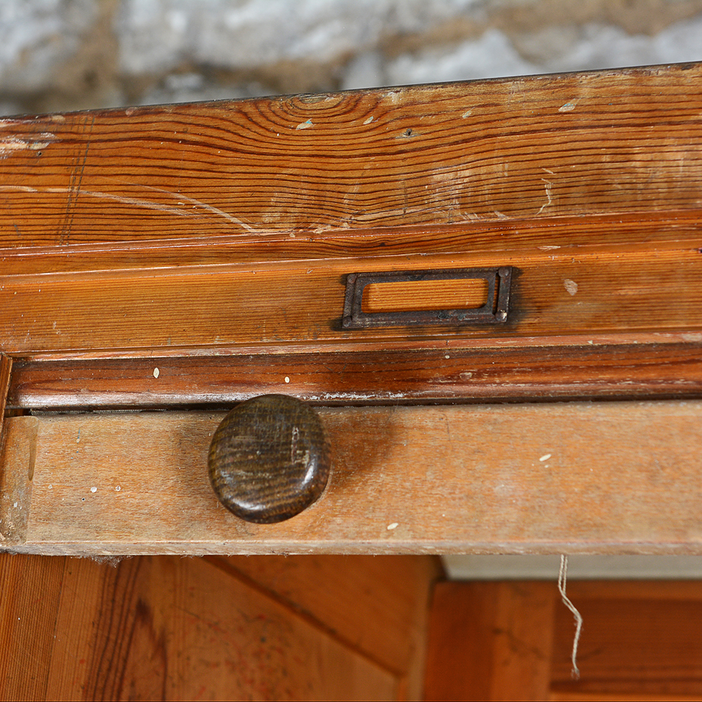 Pine Roll-Front Wardrobe with Built-In Hat Stands