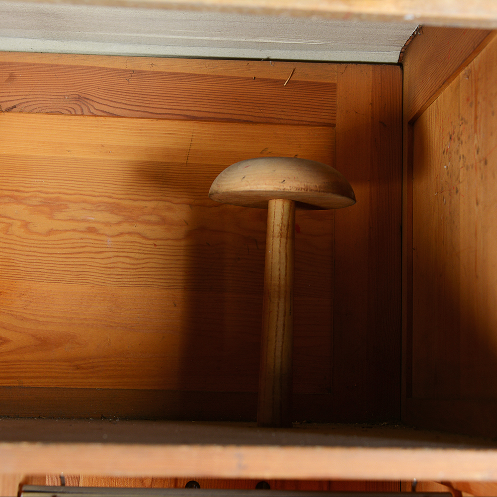 Pine Roll-Front Wardrobe with Built-In Hat Stands