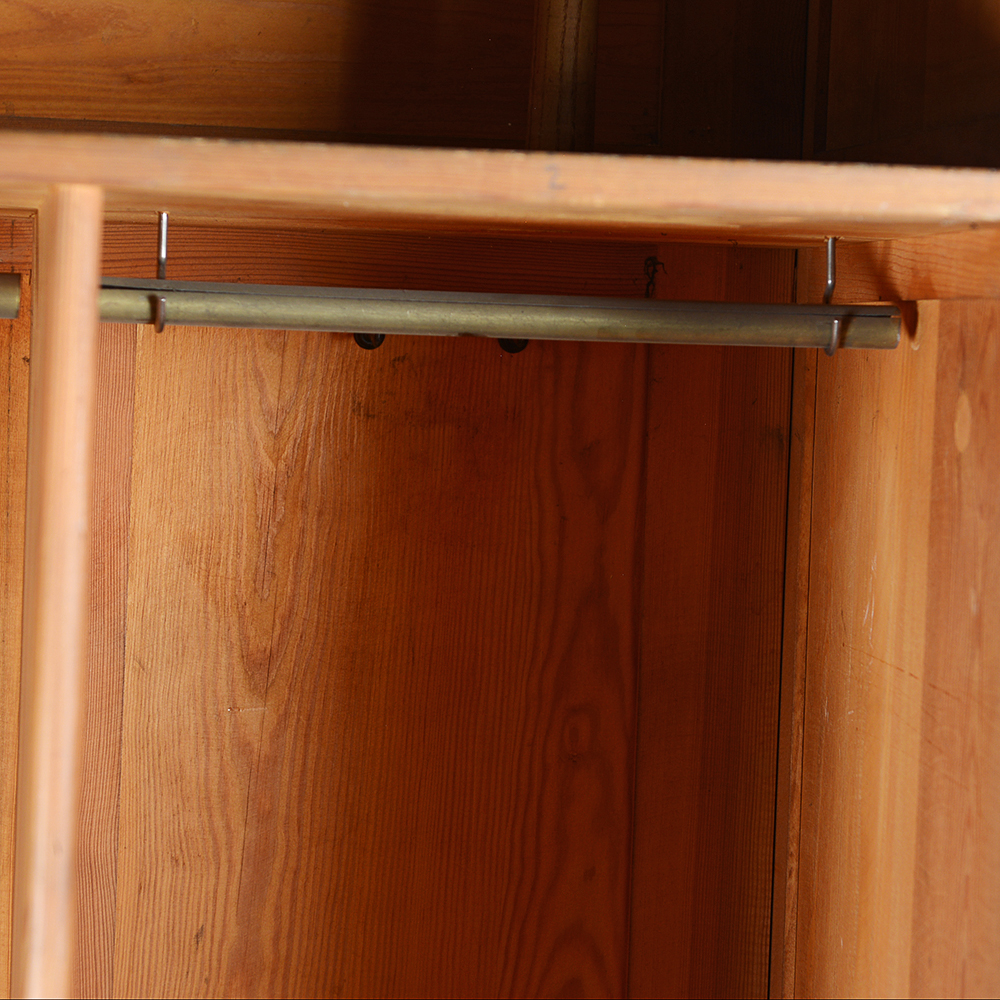 Pine Roll-Front Wardrobe with Built-In Hat Stands