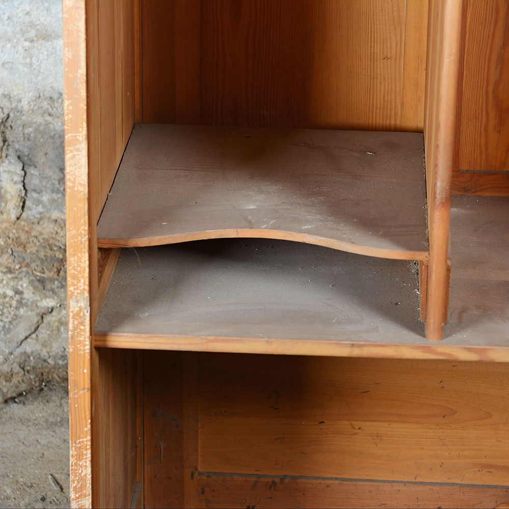 Pine Roll-Front Wardrobe with Built-In Hat Stands