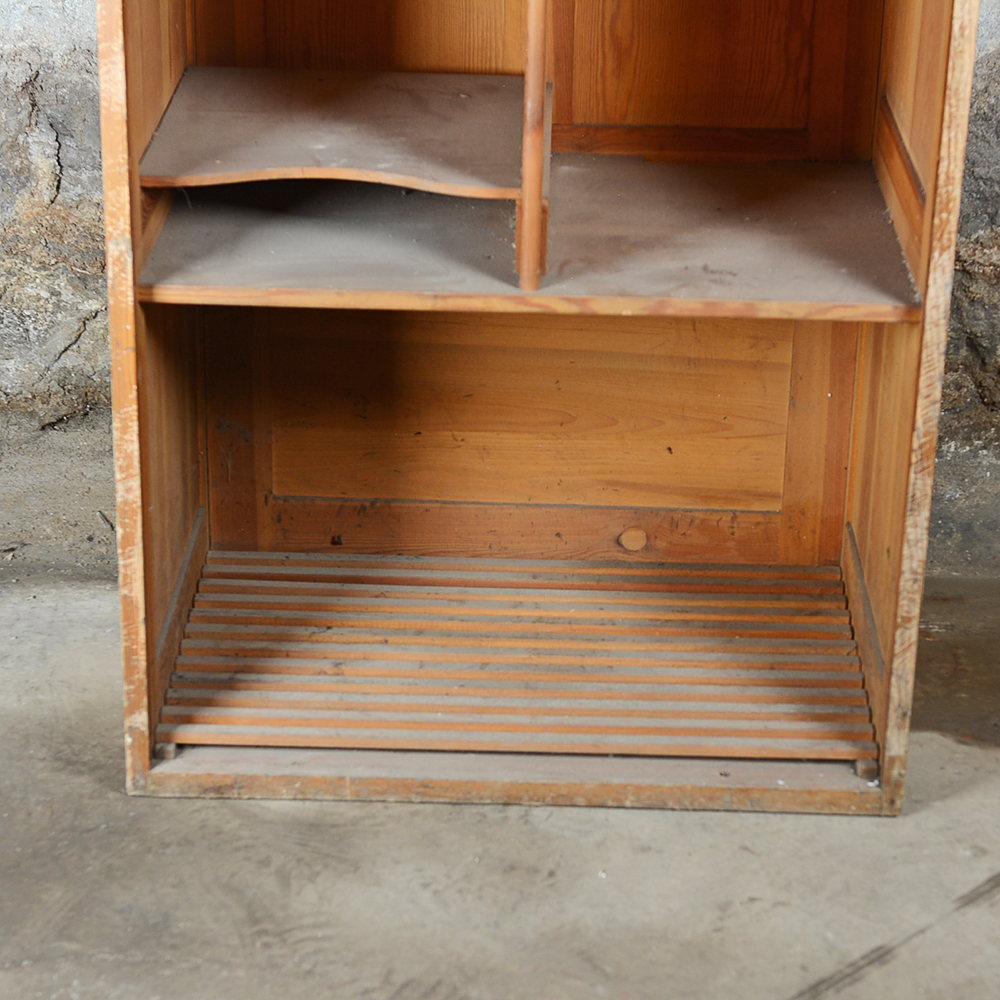 Pine Roll-Front Wardrobe with Built-In Hat Stands