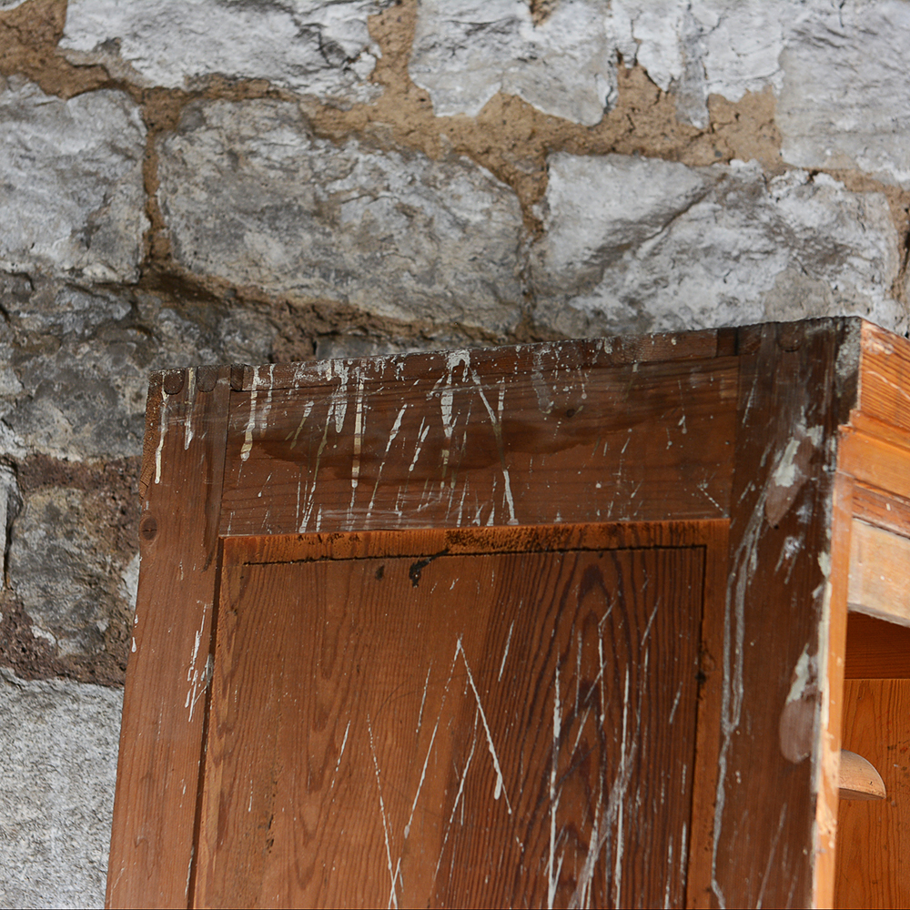 Pine Roll-Front Wardrobe with Built-In Hat Stands