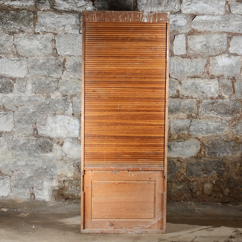 Pine Roll-Front Wardrobe with Built-In Hat Stands