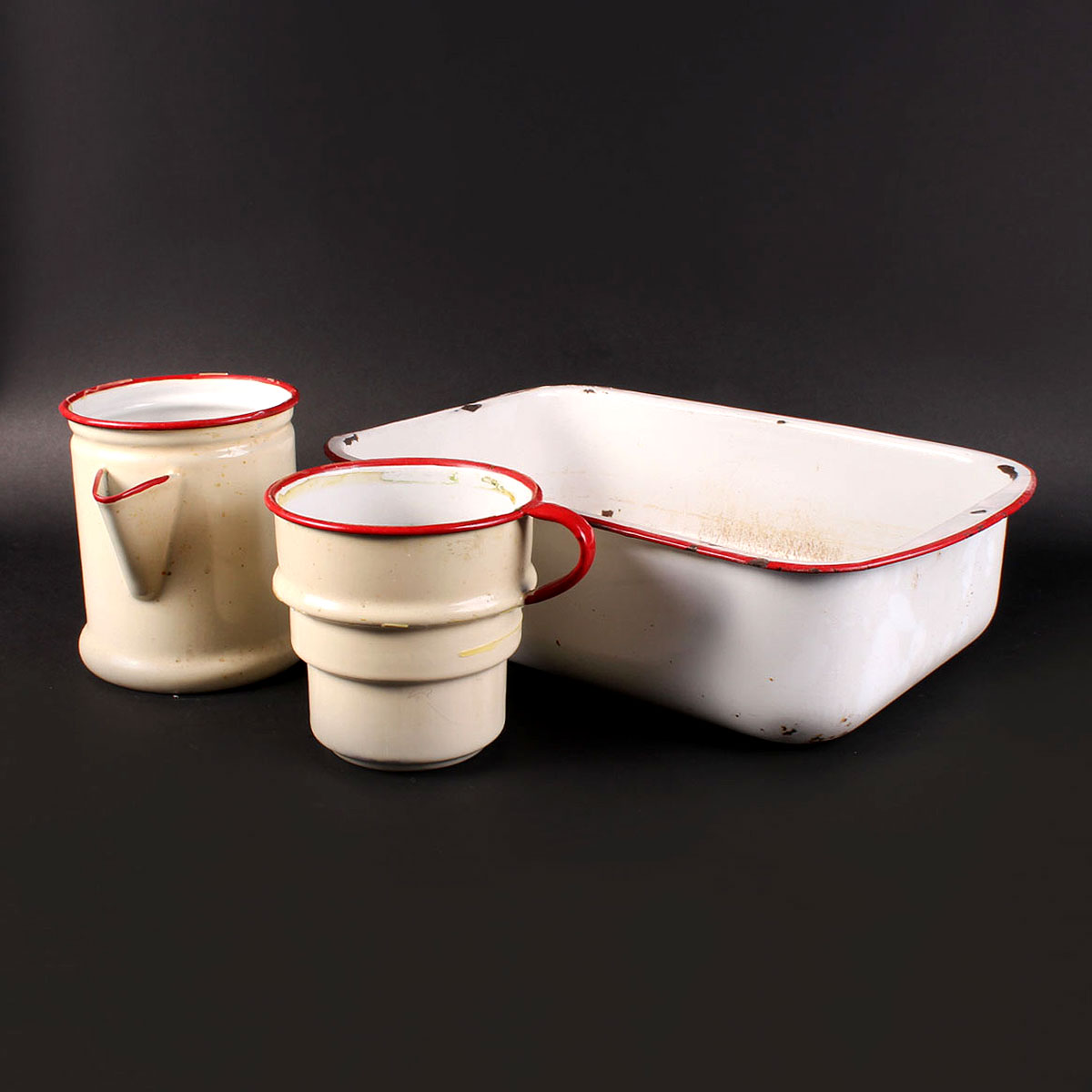 Vintage White and Red Enamelware