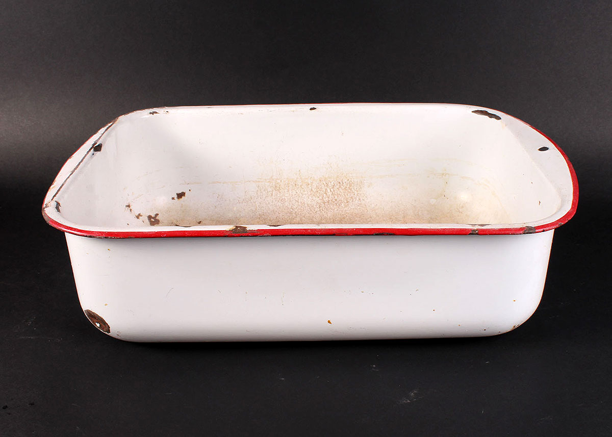 Vintage White and Red Enamelware