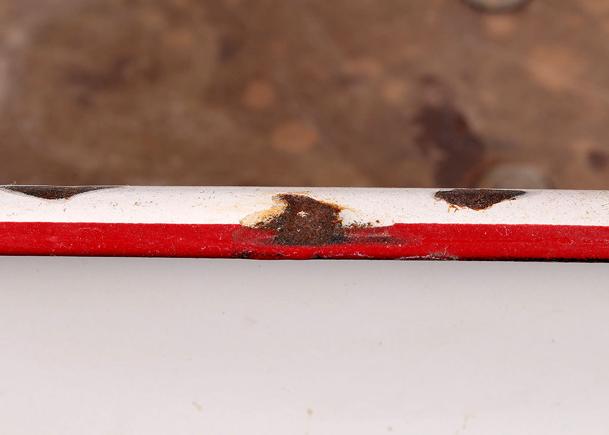 Vintage White and Red Enamelware