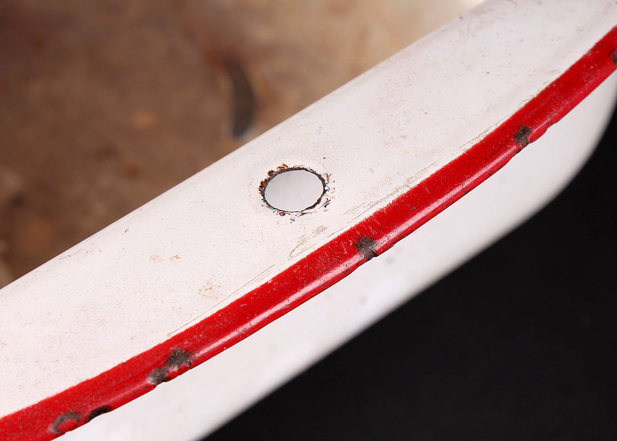 Vintage White and Red Enamelware