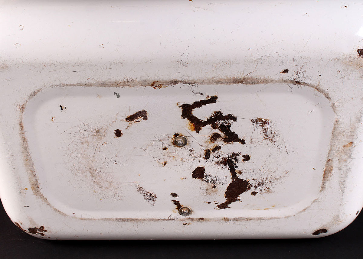 Vintage White and Red Enamelware