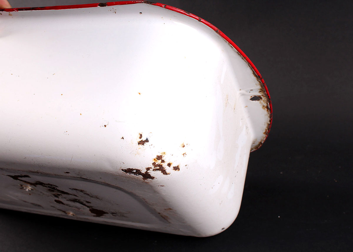Vintage White and Red Enamelware