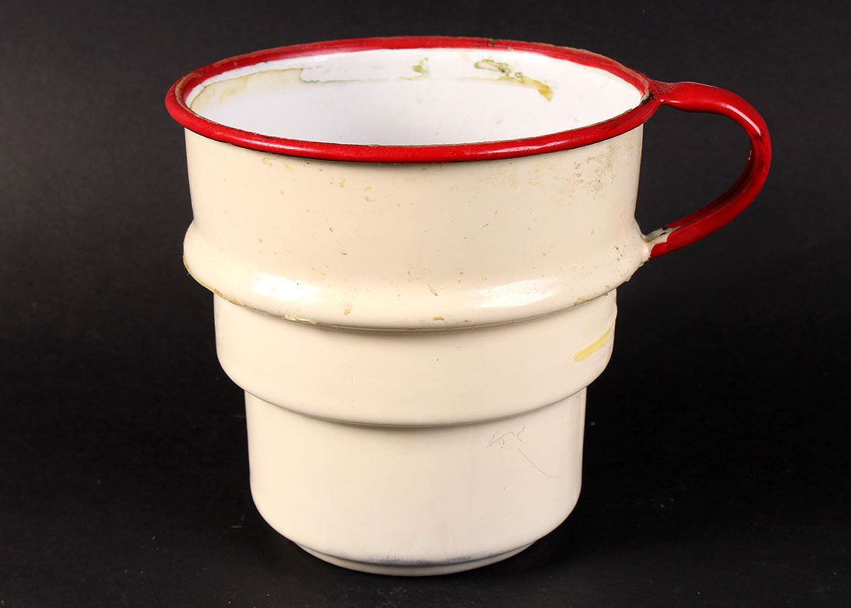 Vintage White and Red Enamelware