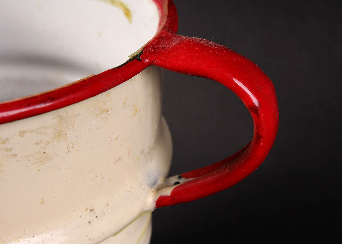 Vintage White and Red Enamelware