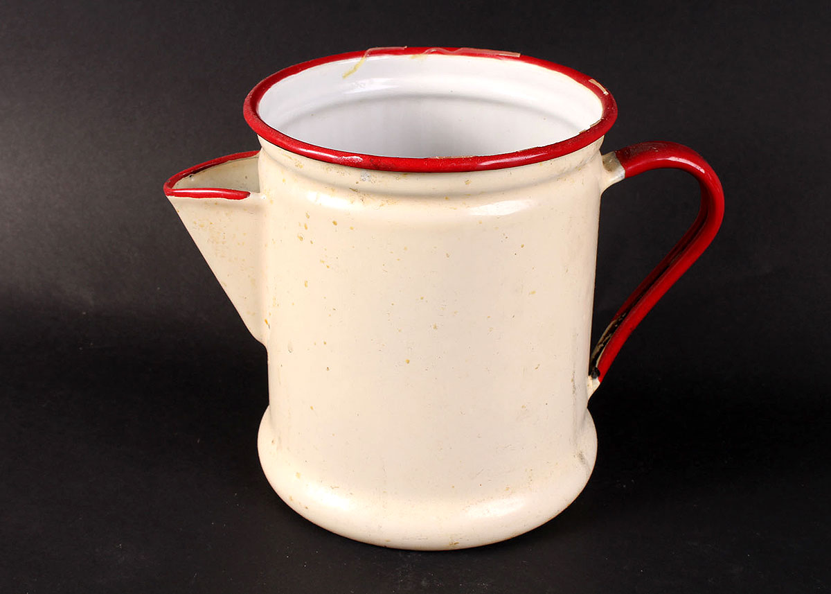 Vintage White and Red Enamelware