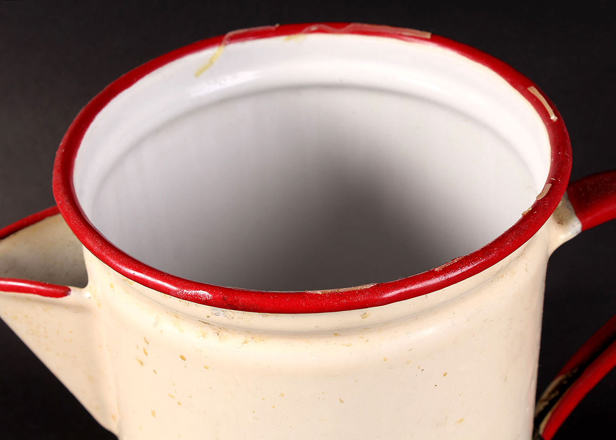 Vintage White and Red Enamelware