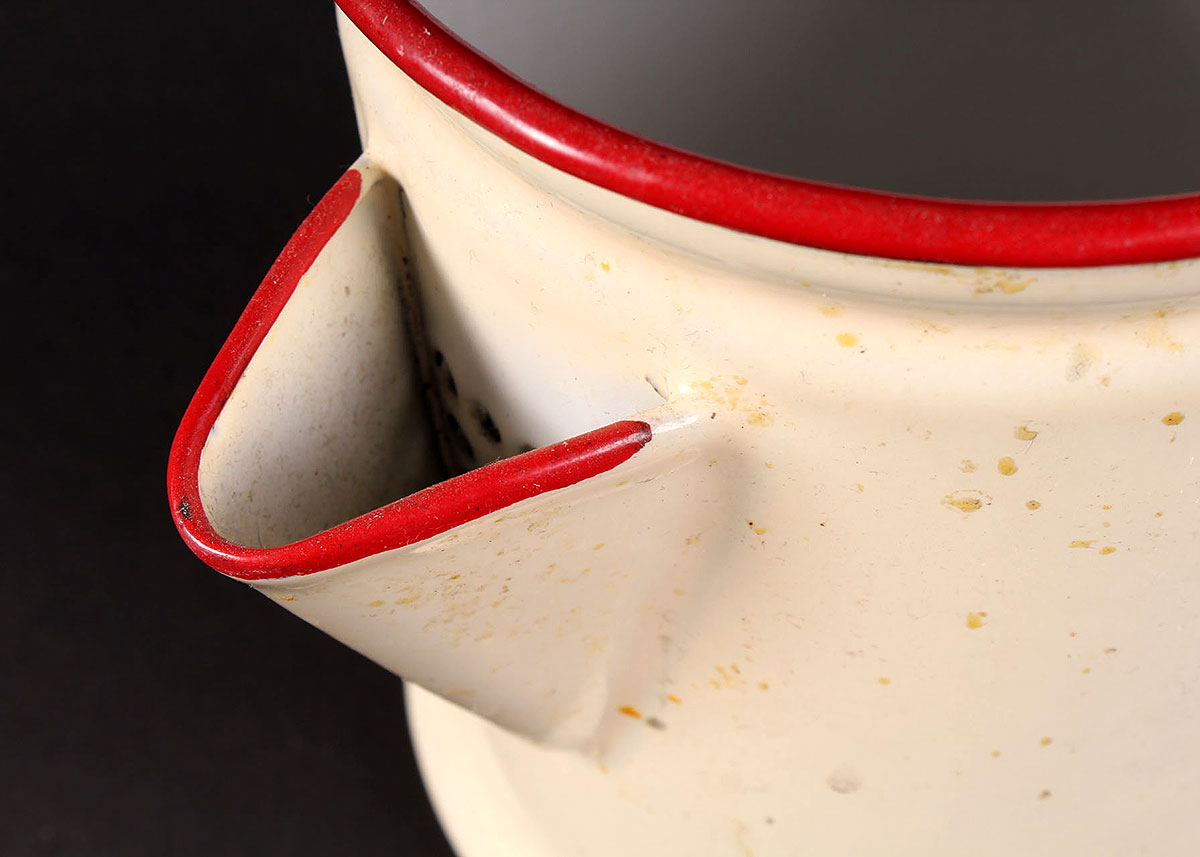 Vintage White and Red Enamelware