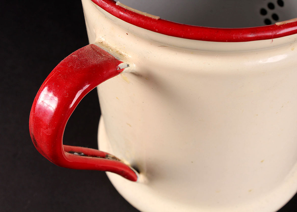 Vintage White and Red Enamelware
