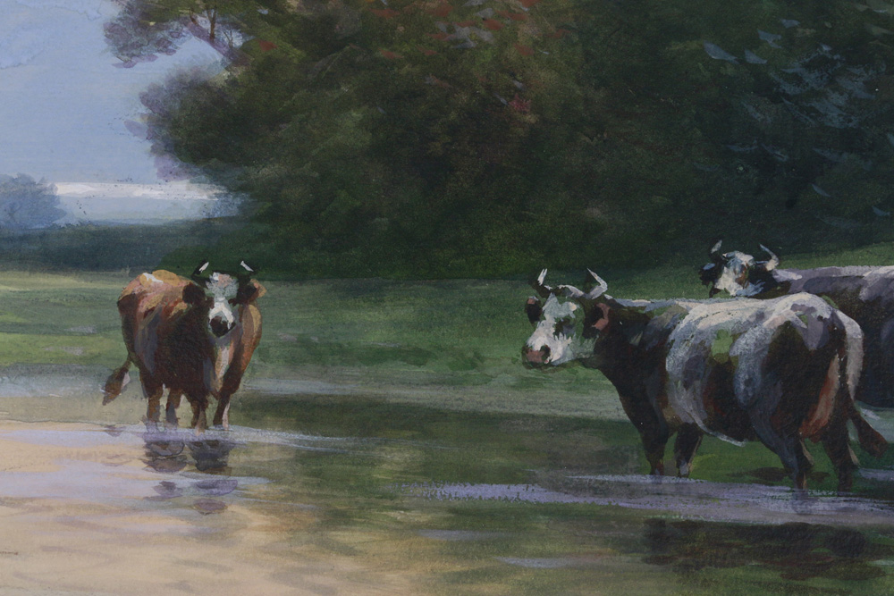 Original Gouache Painting of Cows by Carl Weber