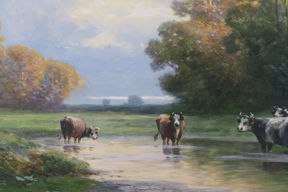 Original Gouache Painting of Cows by Carl Weber