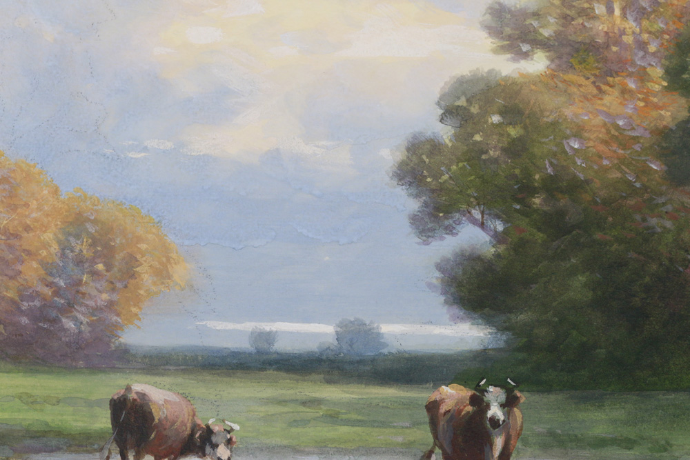 Original Gouache Painting of Cows by Carl Weber