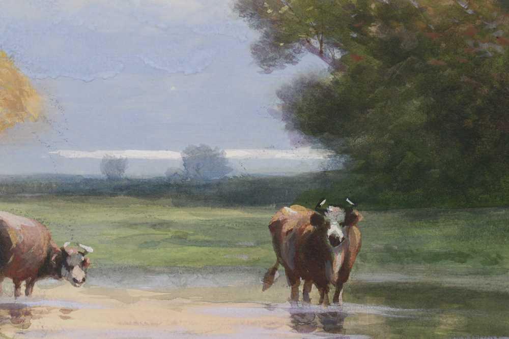 Original Gouache Painting of Cows by Carl Weber