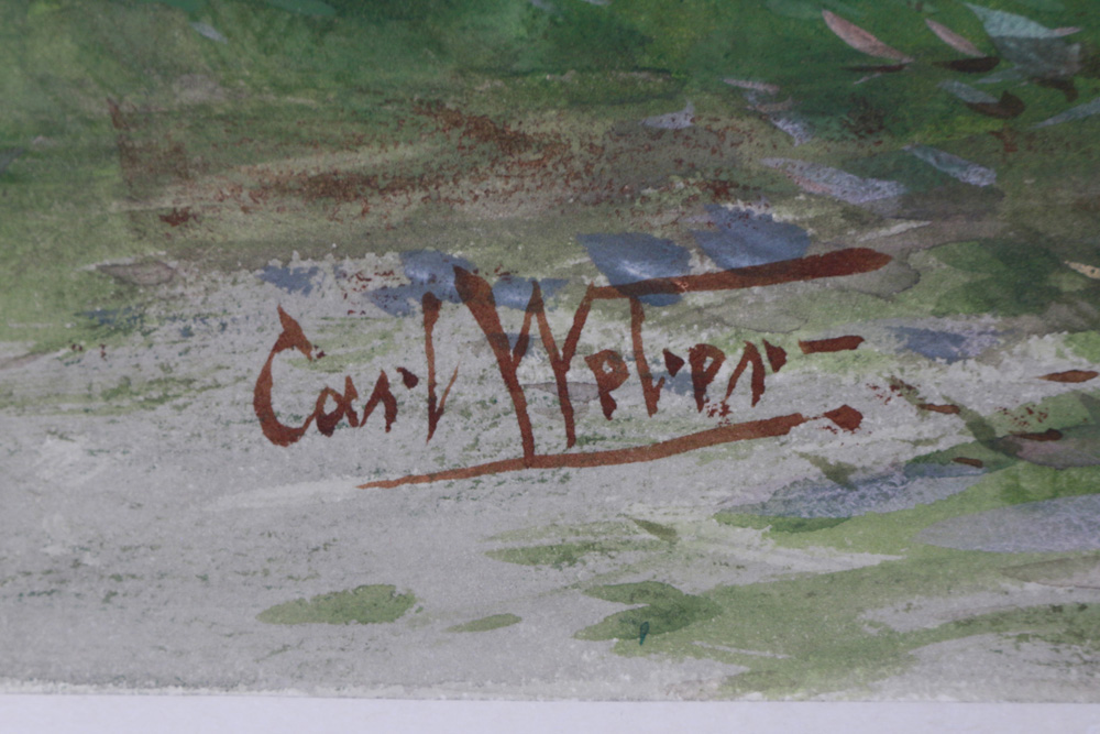 Original Gouache Painting of Cows by Carl Weber