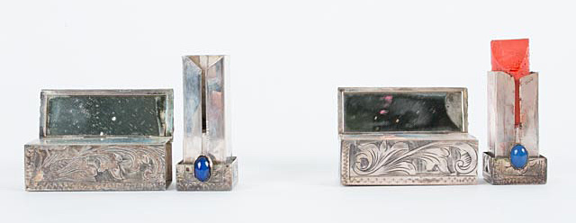 Pair of Coin Silver Lipstick Cases with Blue Glass Stones