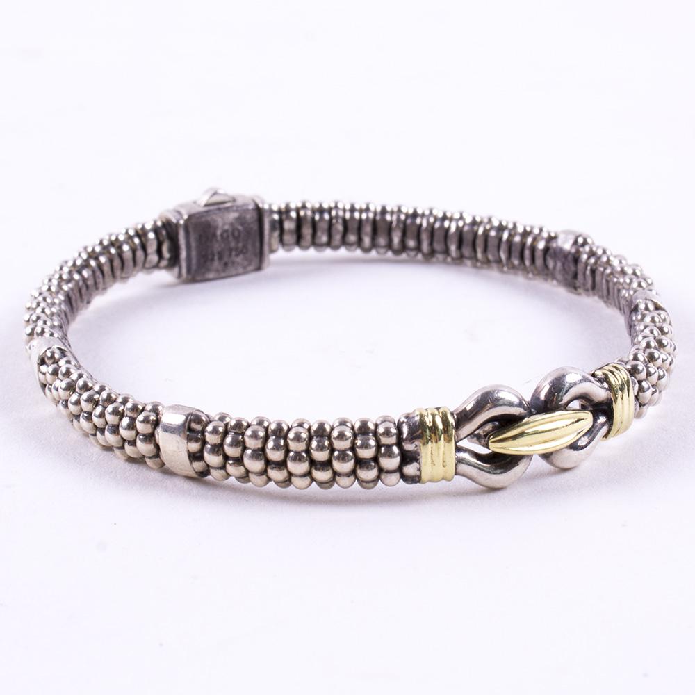 Sterling and 18 Karat Gold Lagos Derby Caviar Buckle Bracelet