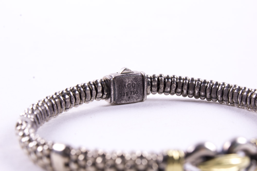 Sterling and 18 Karat Gold Lagos Derby Caviar Buckle Bracelet