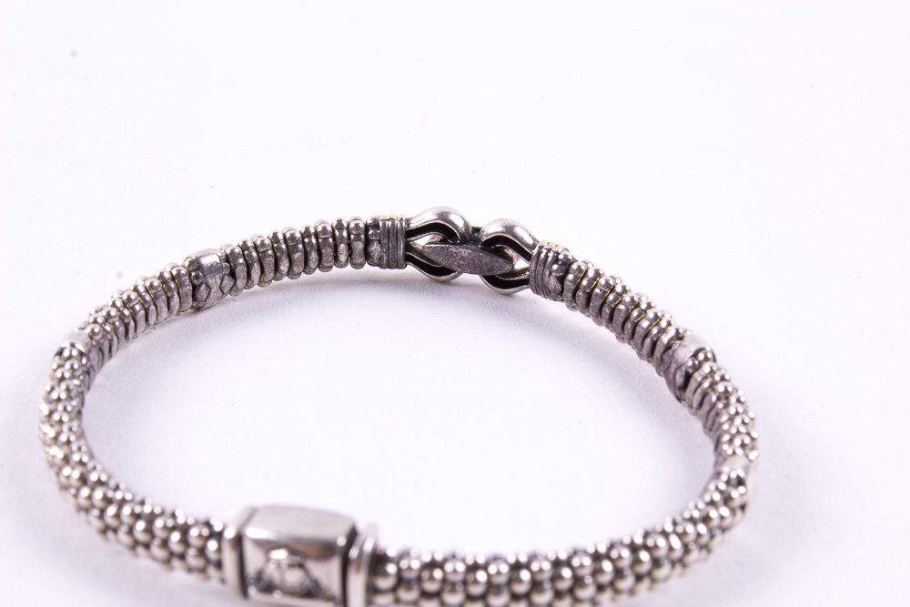 Sterling and 18 Karat Gold Lagos Derby Caviar Buckle Bracelet
