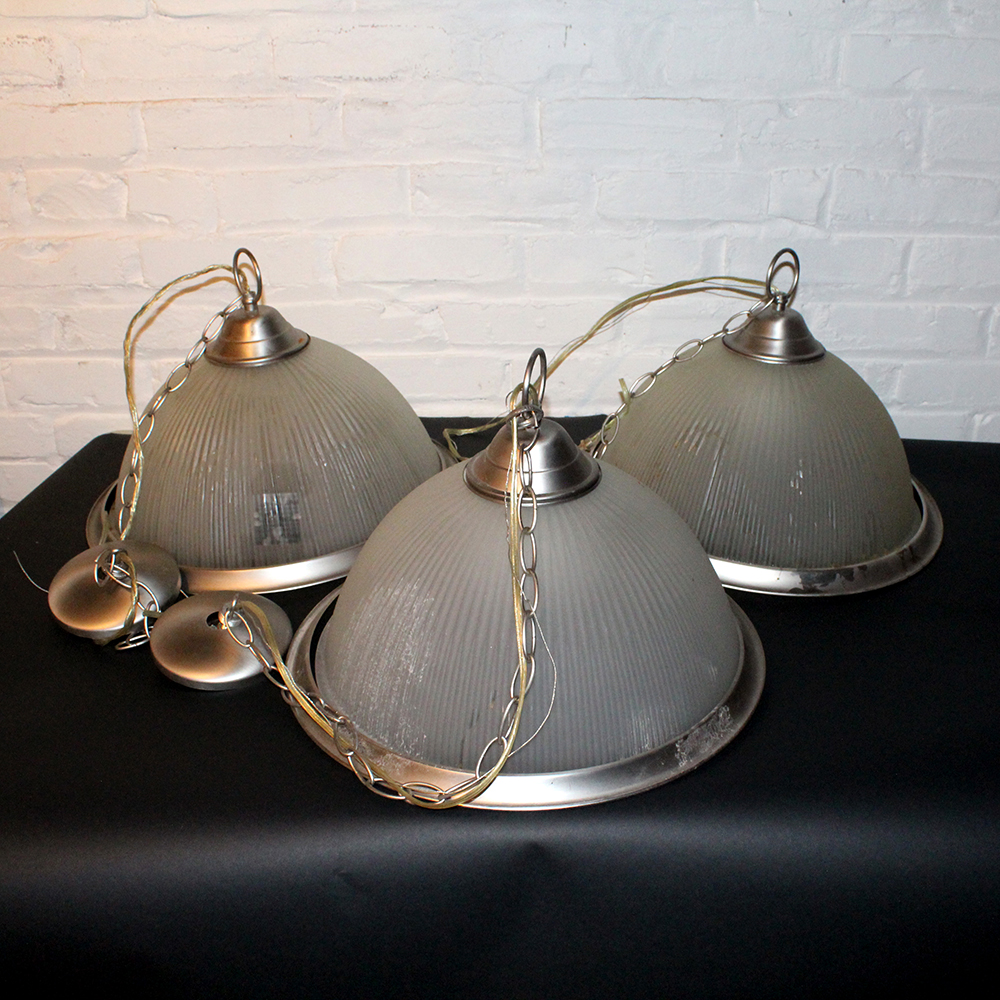Collection of Ribbed Glass Dome Pendant Light Fixtures
