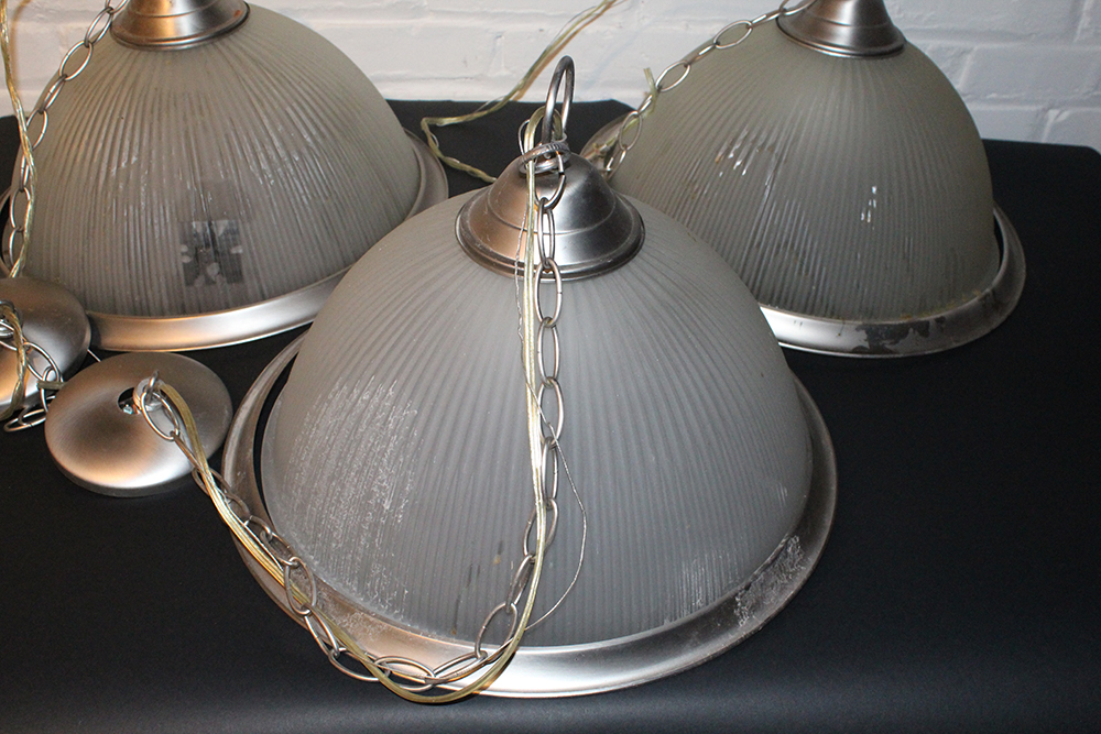 Collection of Ribbed Glass Dome Pendant Light Fixtures