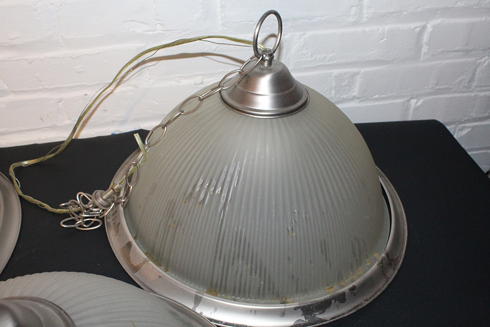 Collection of Ribbed Glass Dome Pendant Light Fixtures