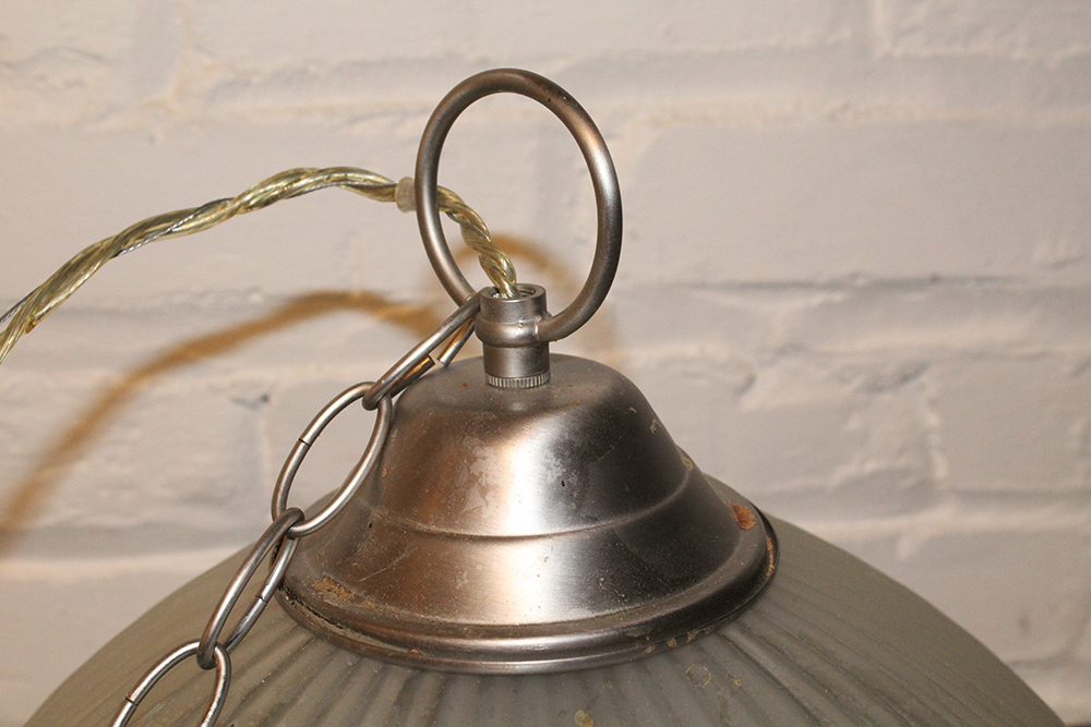 Collection of Ribbed Glass Dome Pendant Light Fixtures