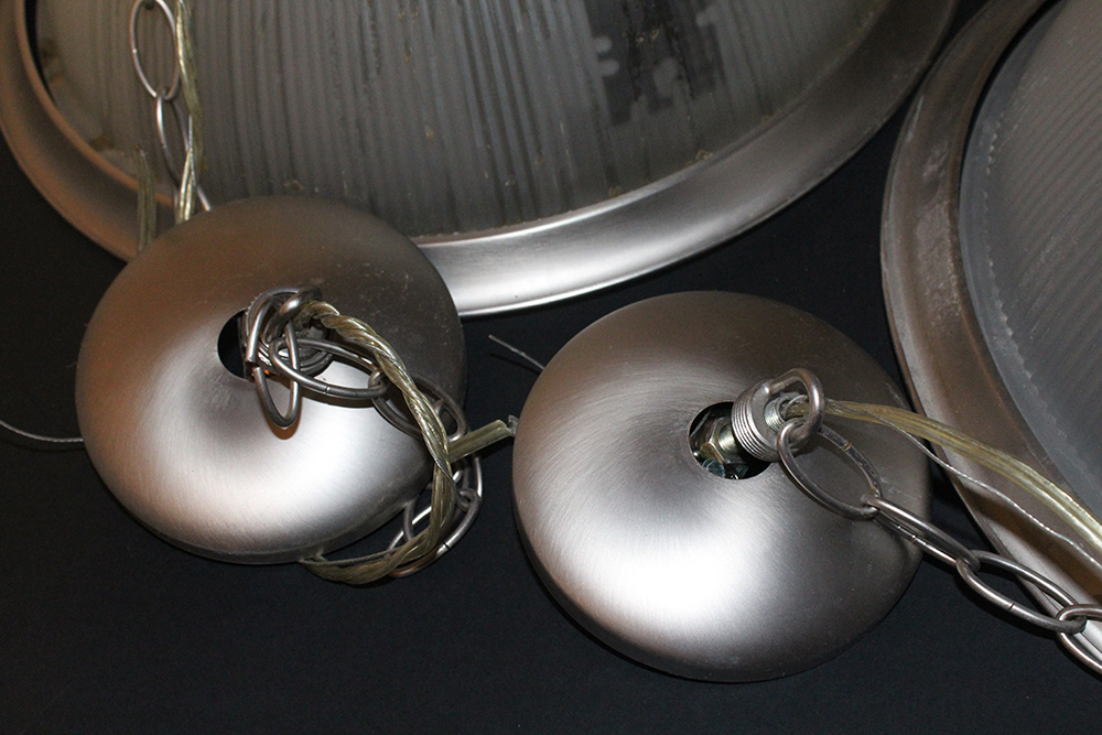 Collection of Ribbed Glass Dome Pendant Light Fixtures