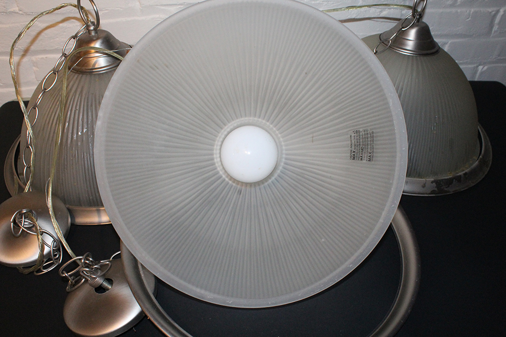 Collection of Ribbed Glass Dome Pendant Light Fixtures