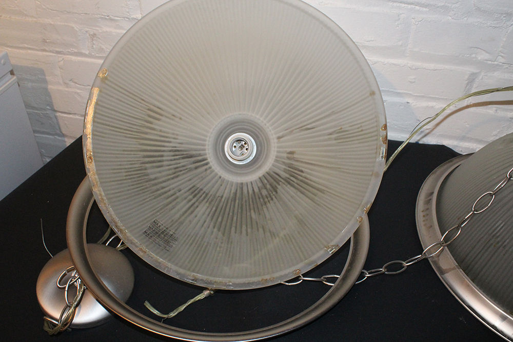 Collection of Ribbed Glass Dome Pendant Light Fixtures