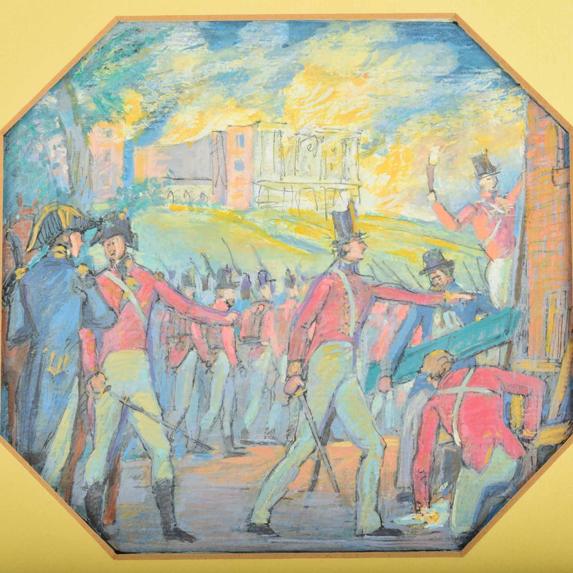 Original Signed Allyn Cox U.S. Capitol Ceiling Rendering of "British Burn the Capitol, 1814"