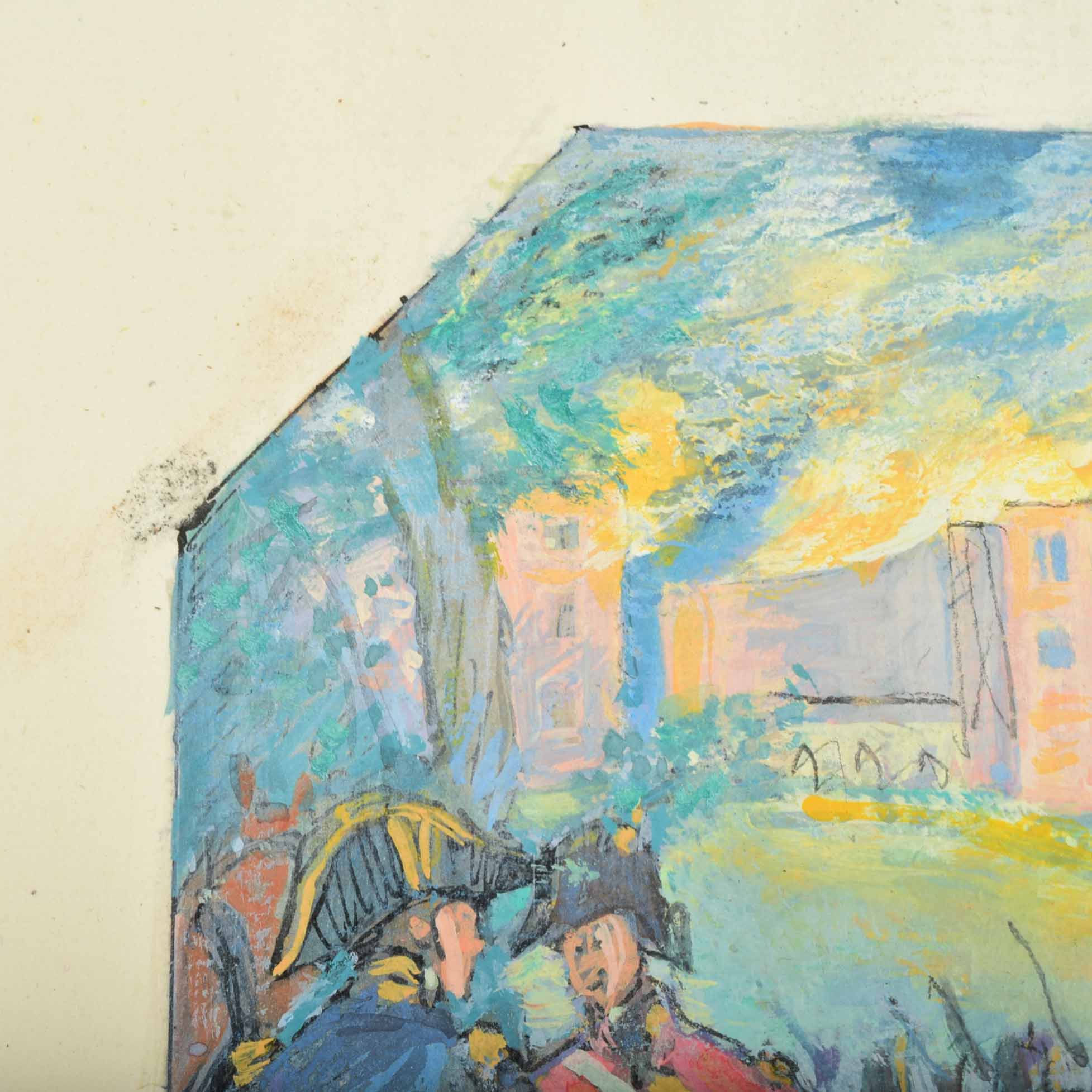 Original Signed Allyn Cox U.S. Capitol Ceiling Rendering of "British Burn the Capitol, 1814"