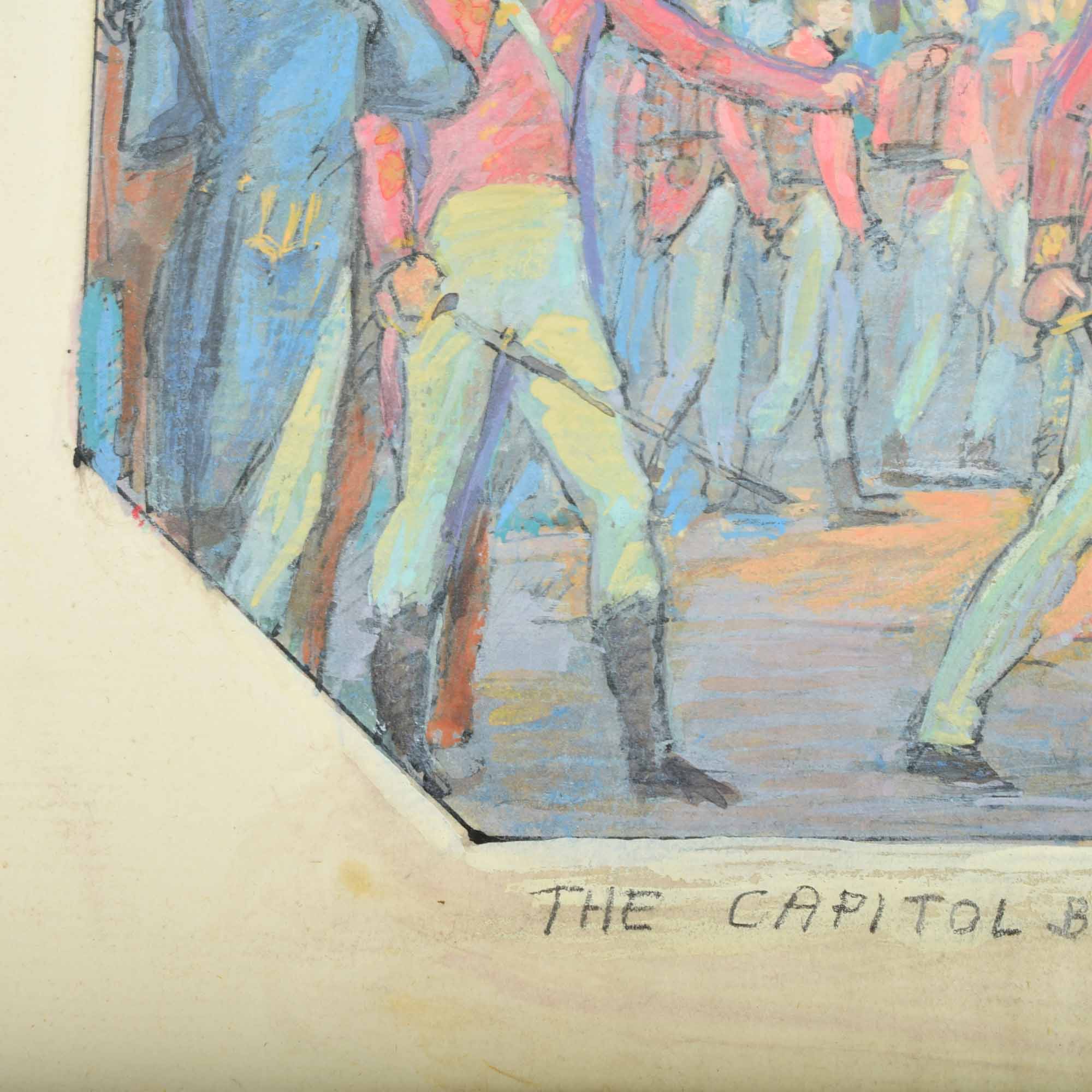 Original Signed Allyn Cox U.S. Capitol Ceiling Rendering of "British Burn the Capitol, 1814"