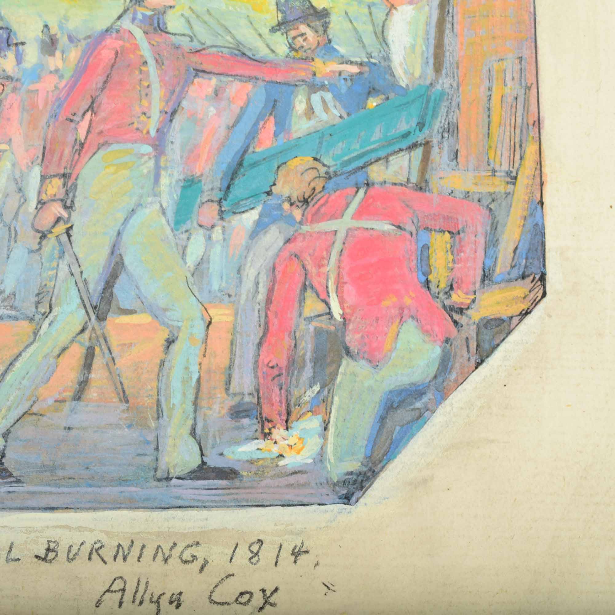 Original Signed Allyn Cox U.S. Capitol Ceiling Rendering of "British Burn the Capitol, 1814"