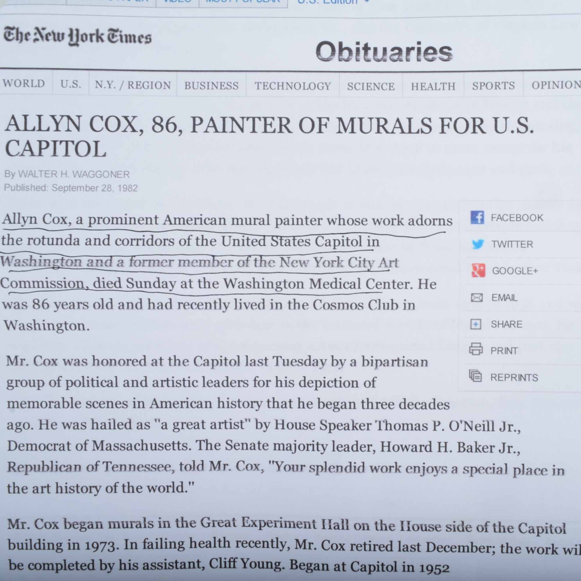 Original Signed Allyn Cox U.S. Capitol Ceiling Rendering of "British Burn the Capitol, 1814"