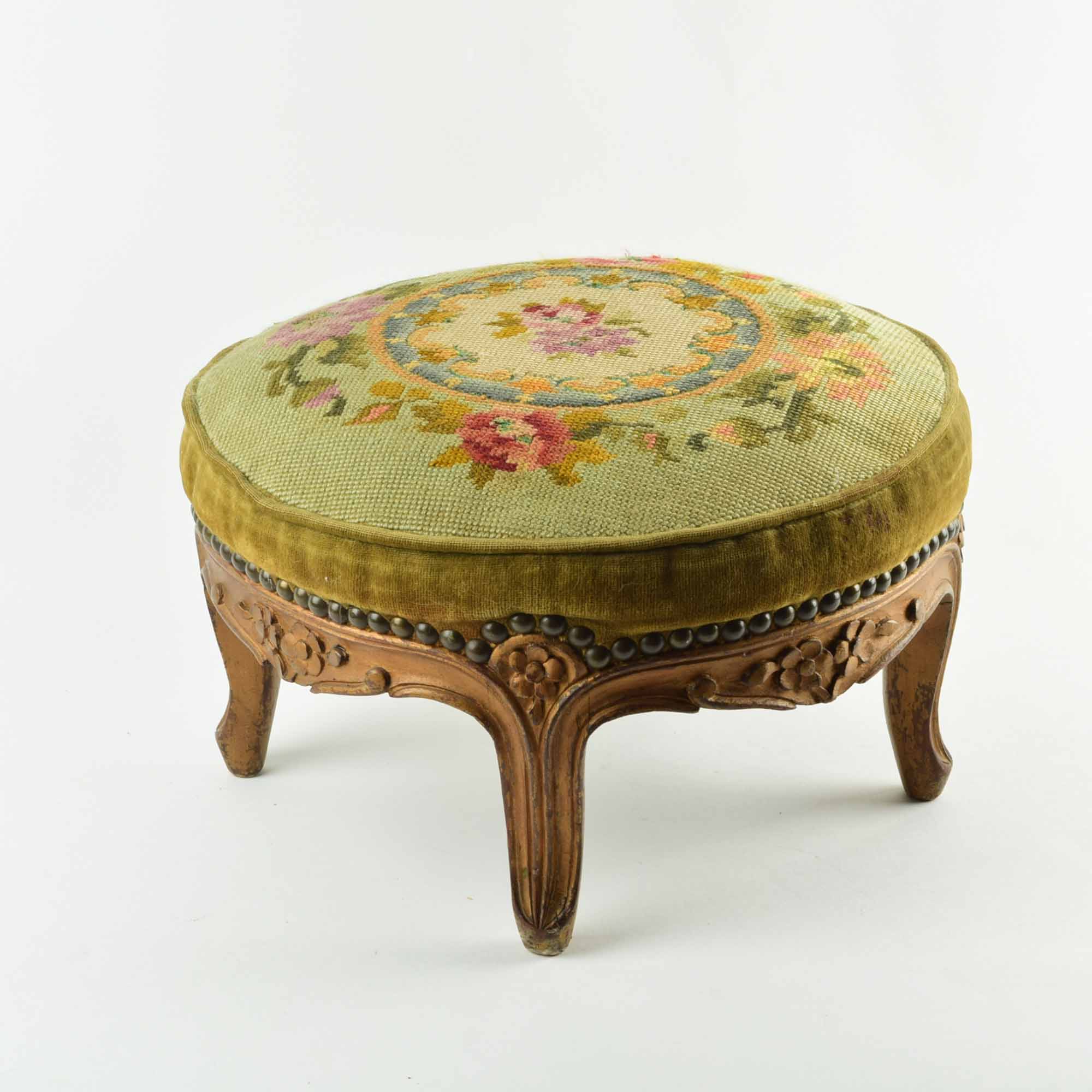 Vintage French Style Needlepoint Footstool