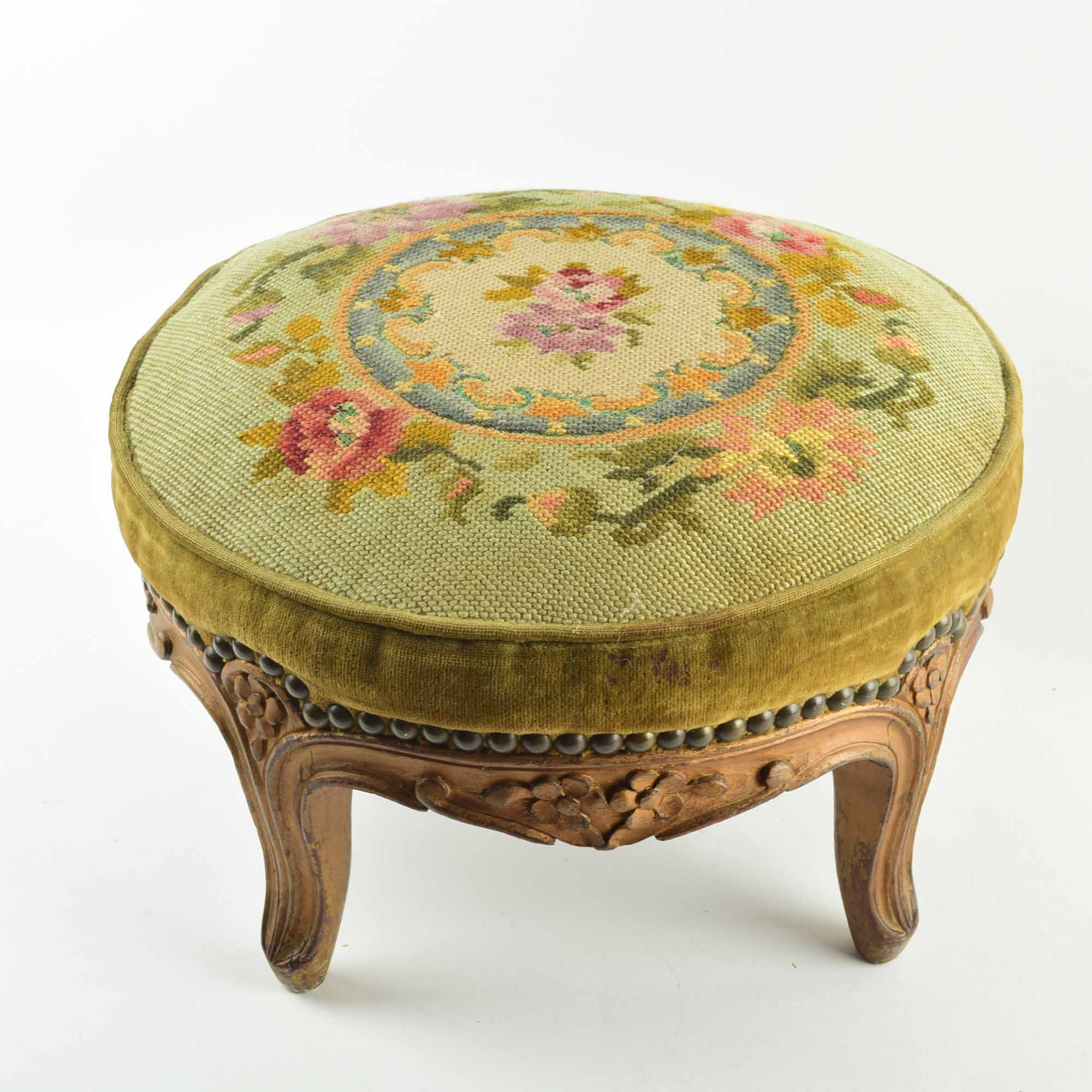 Vintage French Style Needlepoint Footstool