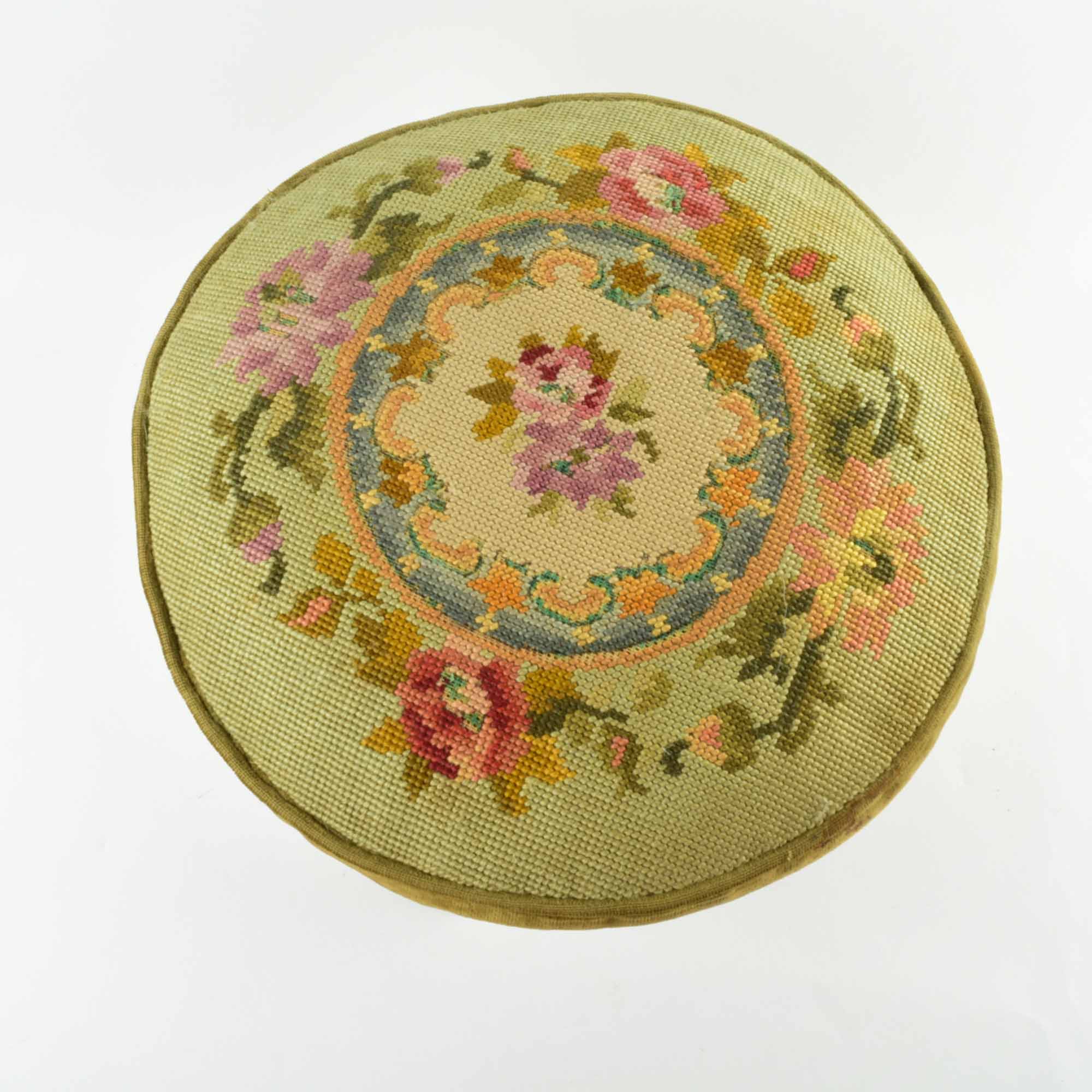 Vintage French Style Needlepoint Footstool
