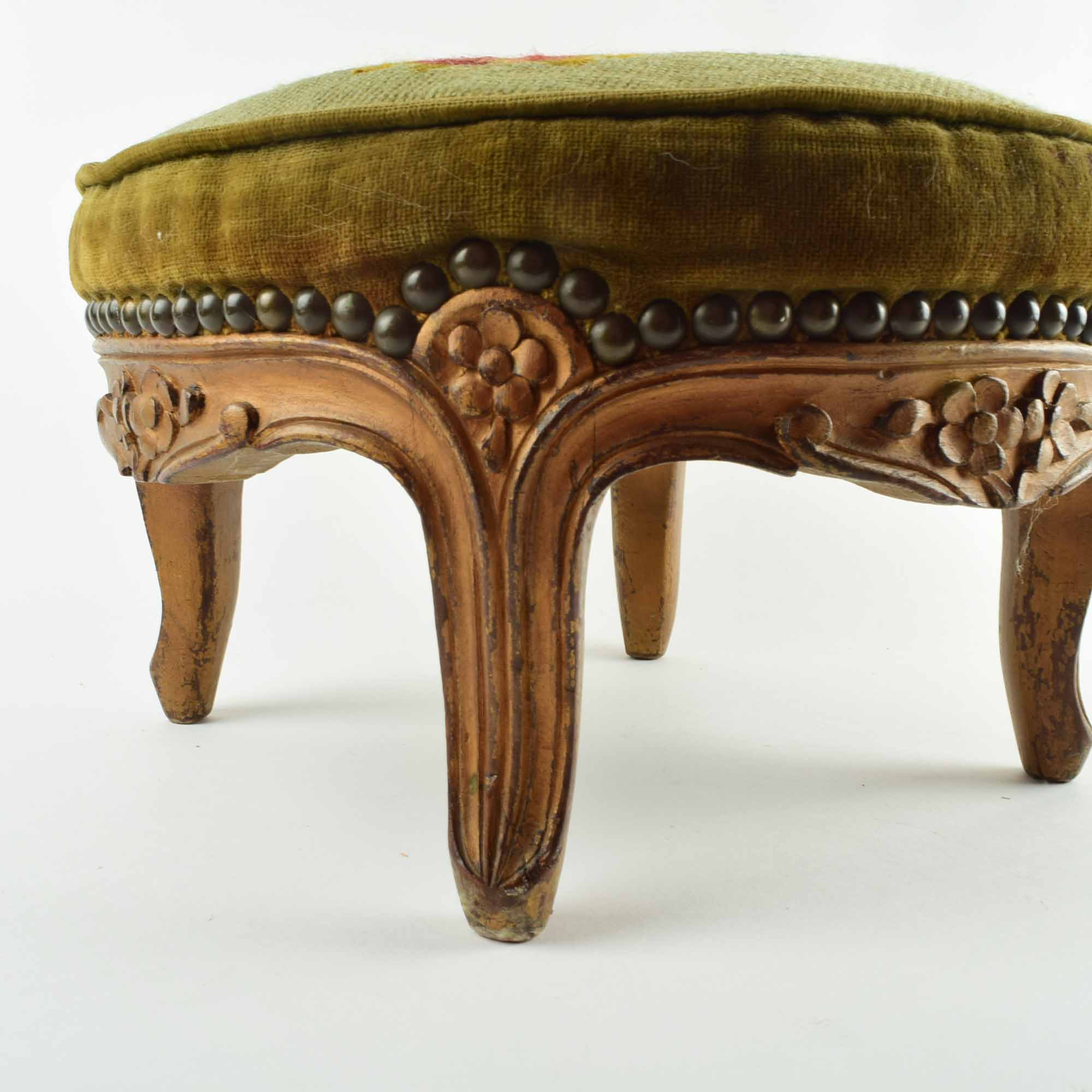 Vintage French Style Needlepoint Footstool